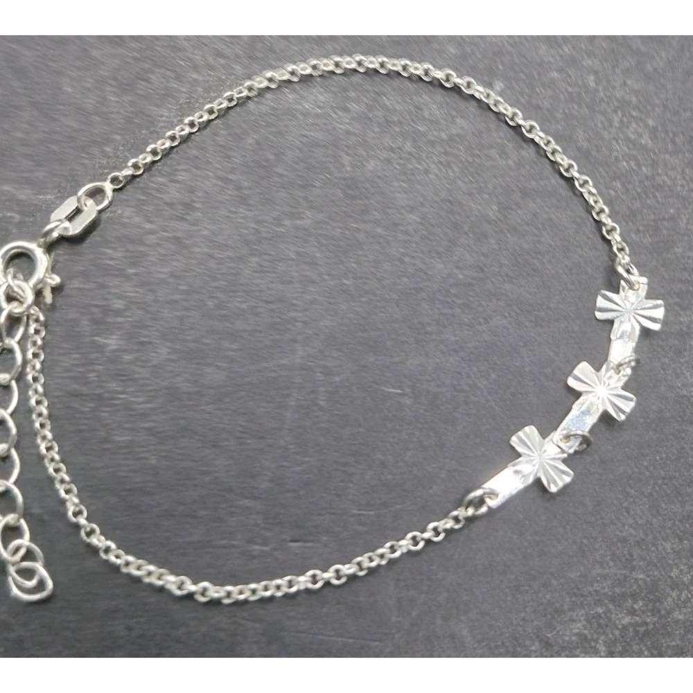7.25 '' New Condition Sterling Silver Three Cross Bracelet 925 K1